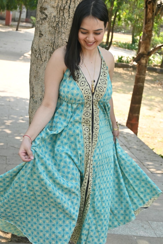 cotton halter maxi dress Marjan Dove / L Made in Los Angeles LESET Yoko Halter Maxi Dress
