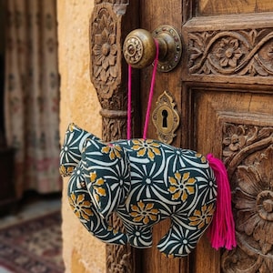 Fabric Elephant Hanging Ornament Hand Block Print Door Knob Hanger Boho Wall Hanging Decor Indian Handicraft Gift