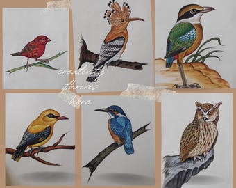 Handmade Kingfisher Oil Painting, Bird Portrait, Original A4 Canvas