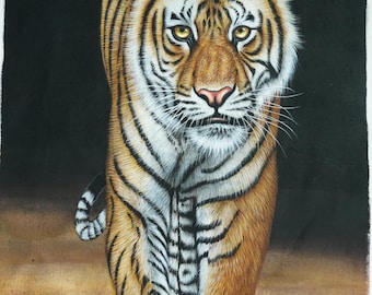 Hand Painted tiger artwork canvas Realistic Wildlife Painting, 24x36 Inches