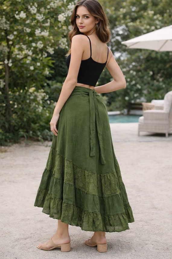 Gypsy wrap skirt for women boho layered khadi cotton net fabric skirt flared bohemian dress