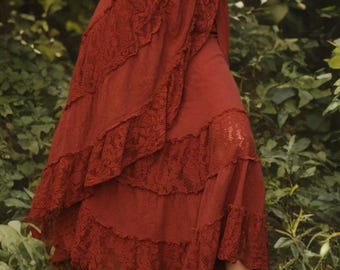 Jupe portefeuille gitane pour femme, jupe bohème en filet de coton khadi superposé, robe bohème évasée