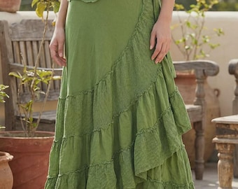 wrap skirt brown for women layered khadi cotton net fabric skirt flared bohemian dress free size.