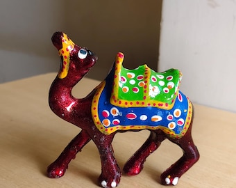Camel Figurine Set of 3 Hand-Painted Metal Camel Statue | Indian Home Decor Colorful Showpiece Handicraft Gift