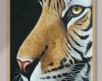 Hand-Painted Tiger Face Canvas boho wall decor, Realism Wildlife Painting (18x12 inches)