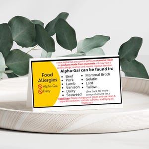 Foldable Alpha-Gal Allergy Card | Wallet-Size Printable for Restaurant Servers Chefs | Instant Download