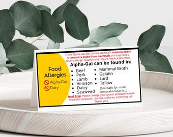 Foldable Alpha-Gal Allergy Card | Wallet-Size Printable for Restaurant Servers Chefs | Instant Download