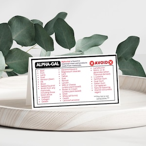 Alpha-Gal Allergy Foldable Foods Card: Wallet-Sized Printable (Instant Download)