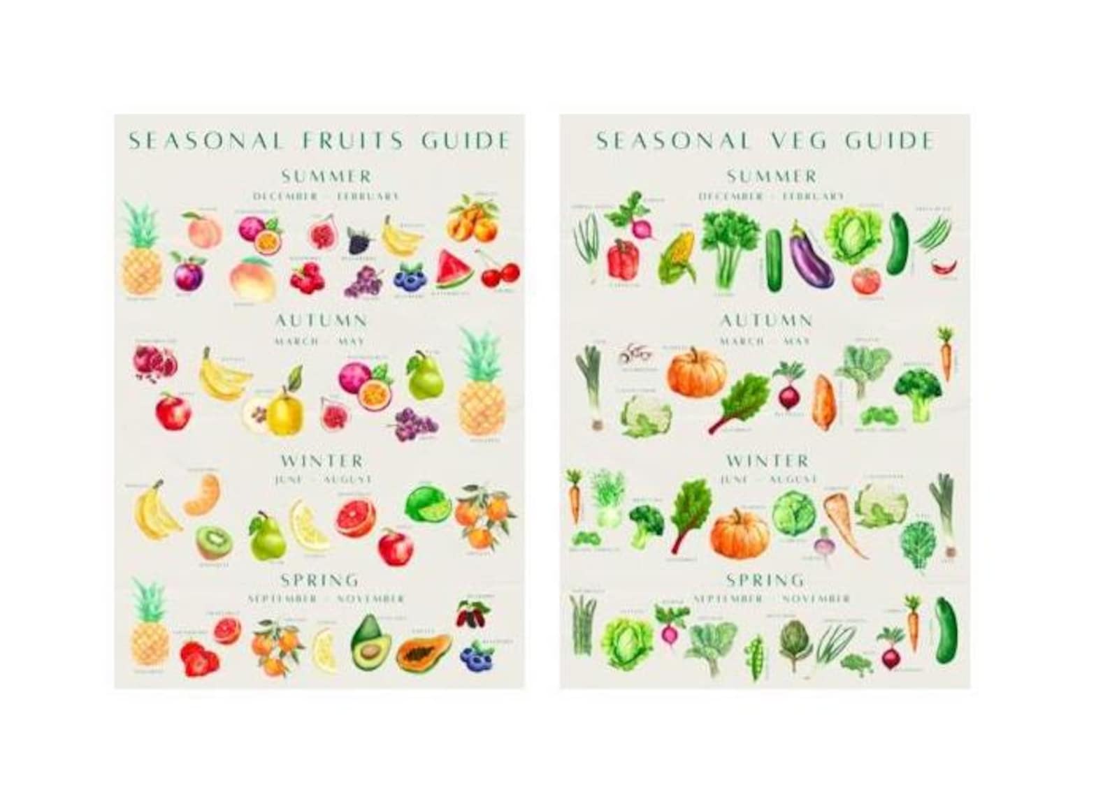 Seasonal Produce Guide for Australian Fruits and Vegetables - Etsy