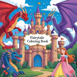 Fairytale Coloring Page: Magical Castles and Creatures, Kids Fun Printable