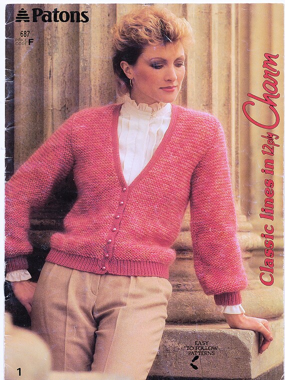 Vintage Patons Classic Lines In 12ply Charm For Ladies Cardigans 1 Cardigan Jacket 1 Jumper And 1 Waistcoat