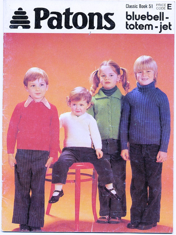 Vintage Patons 1970 S Childrens Classic Knitting Book 51 In Bluebell 5ply Totem 8ply Jet 12ply Yarns