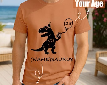Custom Name Saurus T-Shirt, Personalized Dinosaur Tee, Namesaurus Birthday Gift, Customizable Dino Shirt, Funny Birthday Saurus Tee
