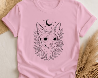 Comfort Colors Mystic Cat T-Shirt, Sphynx Moon Shirt, Witchy Cat Tee, Sphynx Cat T-Shirt, Occult Goth Shirt, Minimal Aesthetic Cat Tee, Gift