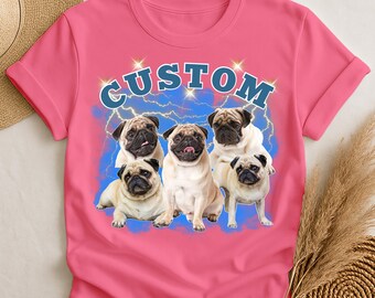 Custom Bootleg Pug Shirt, Personalized Dog Photo T-Shirt, Funny Pet Portrait Tee, Retro Bootleg Style Pug Lover Gift, Dog Mom Dog Dad Tee