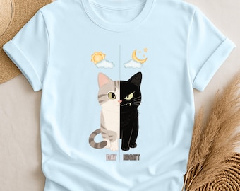 Day Night Cat T-Shirt, Cute Cat Graphic Tee, Funny Kitty Shirt, Day Normal Night Monster Party Shirt, Gift for Cat Lovers, Mood Swings Tee
