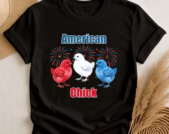 Comfort Colors® American Chick T-Shirt, Patriotic Tee for Independence Day, Unisex 4th of July Tee, Fireworks Farm Shirt, Bird Lover Gift