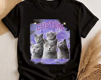Custom Comfort Colors Bootleg Pet Shirt, Pet Photo + Name T-Shirt, Cat Portrait Personalized Shirt, Trendy Streetwear Animal Shirt, 90's Tee