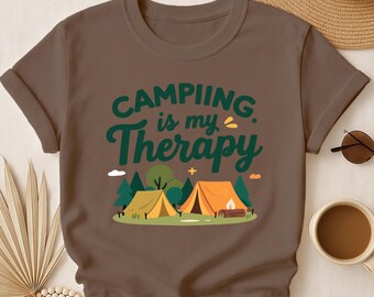 Camping Is My Therapy Shirt, Outdoor Adventure Hiking Tee, Nature Lover Gift, Tent Campfire T-Shirt, Summer Camping Top, Campfire Tee