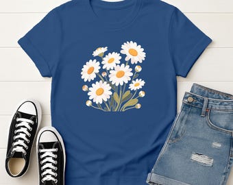 Soft Gildan T-Shirt, White Flower Shirt, Nature Lover Gift, Daisy Graphic T-Shirt, Cute Floral Tee for Women, Sun Tee, Gift, Summer Boho Top