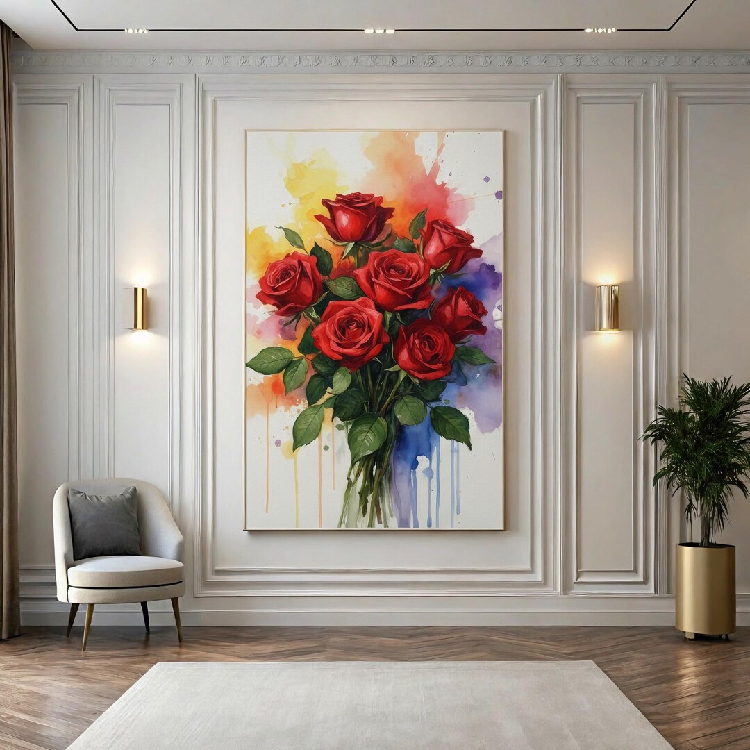 Red Roses Bouquet Print – Modern Floral Wall Art (digital Download) - Etsy