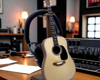 Support Écouteurs Guitare acoustique Personnalisable - Fait Main (Québec) - Pour Musicien/Gamer