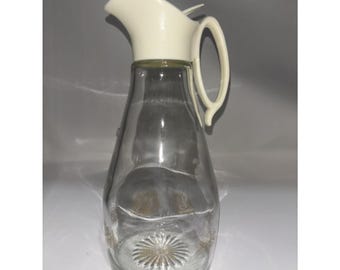 Vintage 1970's LOG CABIN Gold EAGLE Glass Maple Syrup Dispenser Pitcher