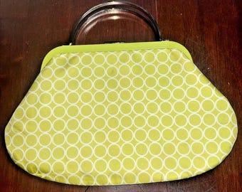 Banana Republic Lime Green Silk Geometric Frame Clutch Bag with Lucite Handle