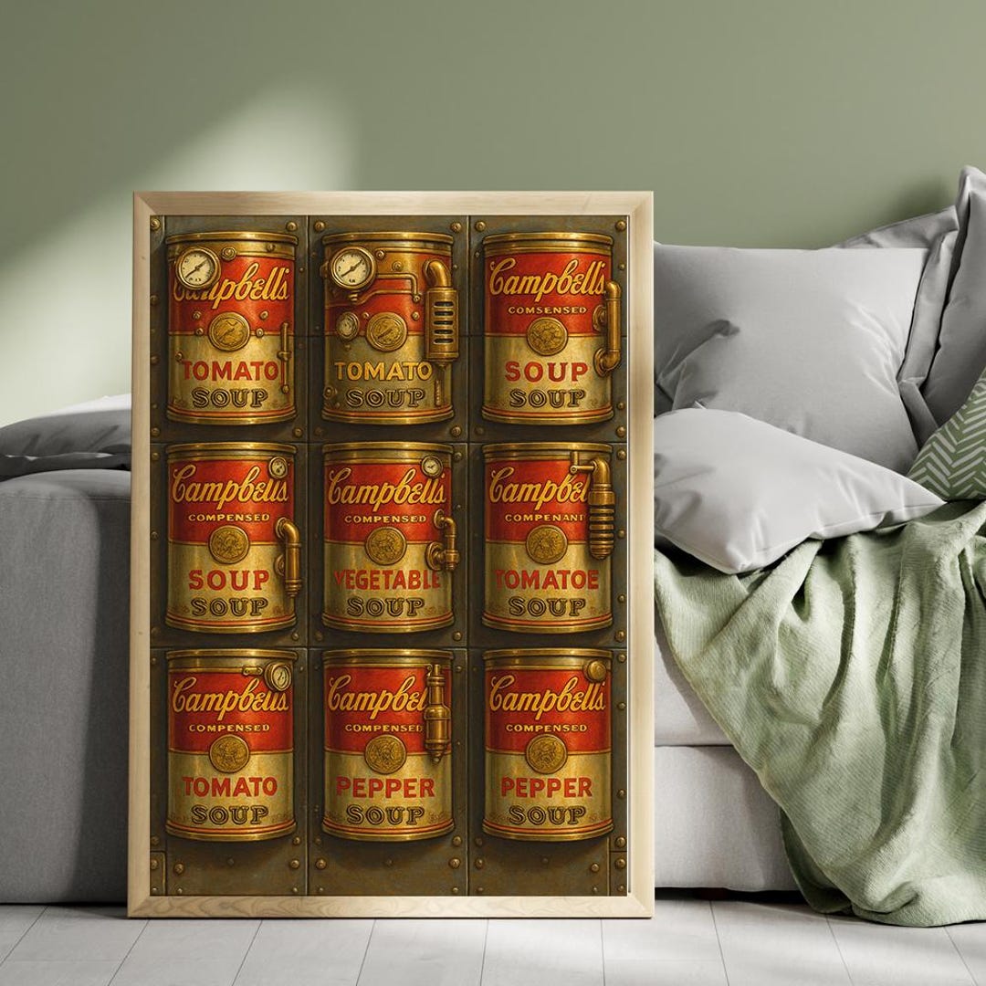 Steampunk Campbell's Soup Cans Art Print | Retro Kitchen Decor (digital ...