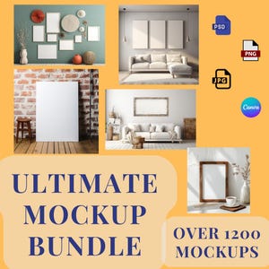Wall Art Frame Mockup Bundle: Rustic Wooden Frames, Canva & Photoshop