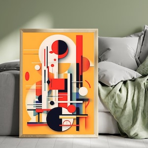 Modern Bauhaus Geometric Abstract Wall Art Print – Modern Red, Black & Yellow Digital Download, Mid Century Minimalist Decor