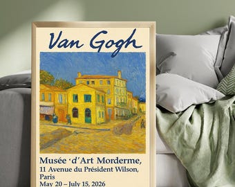 Van Gogh Gelb Blau Kunstausstellungsplakat - Bunte Pariser Wandkunst, Vintage Modern Museum Print, Impressionismus-Dekor