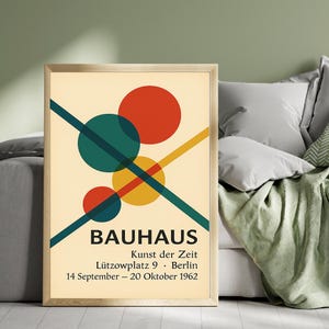 Bauhaus Wall Art – Red Yellow Green Geometric Circles Print, Modern Abstract Poster