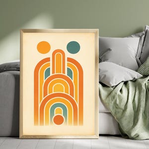 Retro Boho Arch Wall Art Print: Mid Century Modern Rainbow (Digital Download