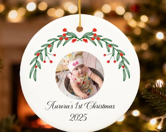 Primo addobbo natalizio per neonati, ricordo in ceramica con foto personalizzata, addobbo con foto personalizzata per neonati, regalo per neonato, primo Natale