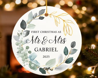 Personalized First Christmas Married Ornament, Our First Christmas as Mr & Mrs, Custom Acrylic Keepsake，Personalized Couple Acrylic Ornament