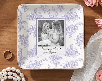 Personalized Photo Jewelry Dish for Mom, Custom Mother’s Day Ring Dish, Gift for Mom from Daughter, Ceramic Trinket Dish, Mom Keepsake Gift