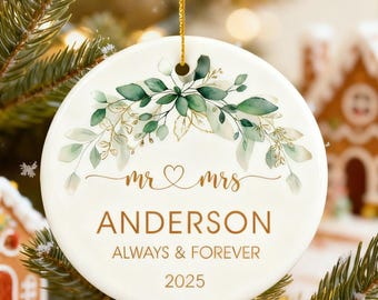 Mr and Mrs Ornament - Wedding Gift - Our First Christmas Married - Couples Ornament - Newlywed Gift - Personalized