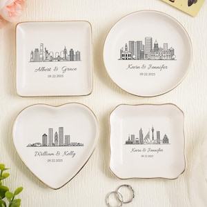 Personalisierte Skyline Ring Schale, kundenspezifische Hochzeit Schmuck Schale, Verlobung Ringhalter, Stadt Schmuckstück Schale, Paar Geschenk für sie, 1. Jahrestag Geschenk