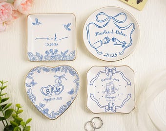 Custom Locked Engagement Ring Dish, Personalized wedding gift ring tray, Initials Date Dish, Bridal shower gifts, Gifts for Her