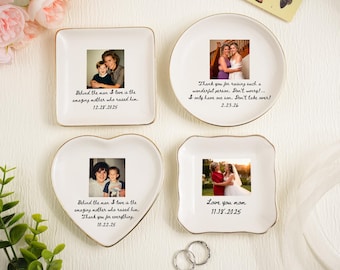 Aangepaste foto moeder van de bruidegom sieraden schotel, moeder van de bruid sieraden bord, aangepaste sieraden dienblad voor moeder, bruiloft gunst cadeau voor moeder