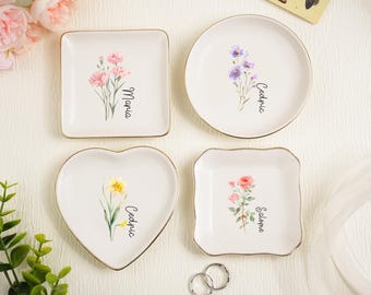 Prato personalizado para lembrancinhas de nascimento com flores, presente de casamento e noivado, porta-joias para amiga, porta-alianças com flores, porta-alianças com flores de nascimento, presente para ela