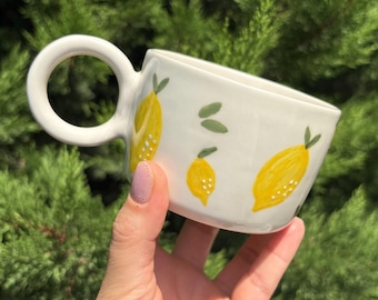 Handmade Ceramic Lemon Mug: Unique Pottery Coffee Cup