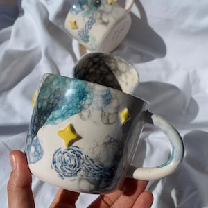Handmade Starry Ceramic Mug: Hand-Painted Coffee Cup