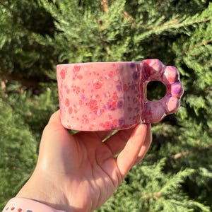 Handmade Pink Splash Ceramic Mug: Unique Pottery Coffee Cup