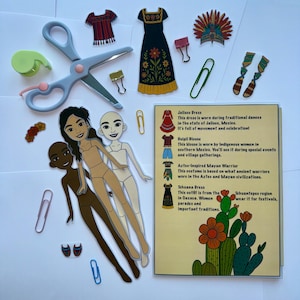 Mexican Paper Dolls With Outfits – Printable Dress Up Craft for Kids, Traditional and Cultural Clothing PDF