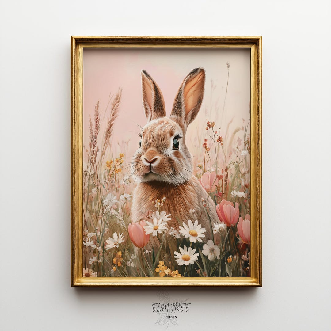 Cottagecore Easter Bunny Pastel Printable Wall Art - Spring Rabbit With ...