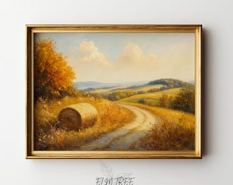 田舎道の風景油絵 | 温かみのある素朴な秋の壁アート ホーム 