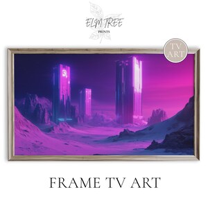 Futuristic Desert Outpost Frame TV Art, Night Scene TV Art, Neon Landscape, Sci-Fi Digital Decor, Frame Art for TV, Space Decor 505