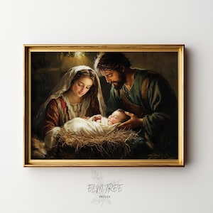Sztuka szopki bożonarodzeniowej w stylu vintage – do druku, dekoracja ścienna na Boże Narodzenie, obraz przedstawiający narodziny Jezusa, rustykalne świętowanie, dzieło sztuki religijnej z 1472 r.